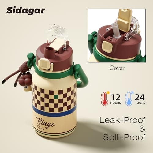 Sidagar 32 oz Insulated Water Bottle for Women with Straw & Handle, 316L Medical Grade Stainless Steel Vacuum Tumbler, Beach Vacation Essentials, Aesthetic Fashion Gift for Her, Preppy Cream Yellow - Thumbnail 3