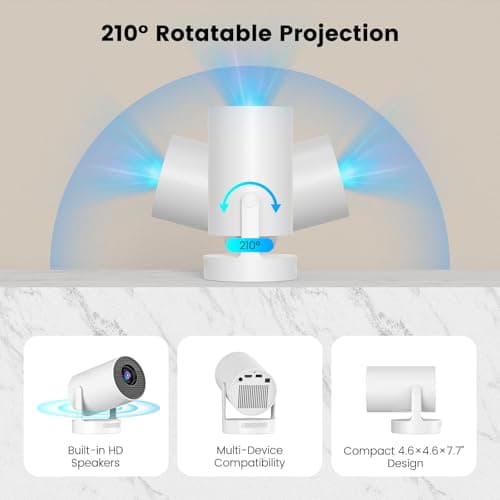 Mini Projector with WiFi and Bluetooth, Smart Portable Projector with 4K Support, 5w Sound Base Speaker, 260 ANSI, 210ｰ Rotation, Auto Keystone Correction for Home Bedroom Outdoor, HY300 Plus - Thumbnail 6