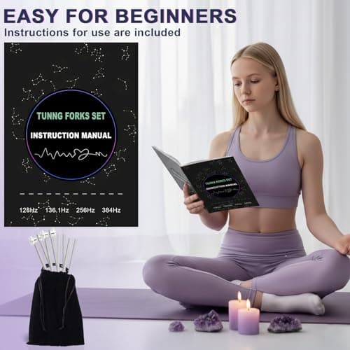Tuning Forks for Healing Set – 128Hz 136.1Hz 256Hz 384Hz Weighted & Unweighted Sound Healing Tuning Forks for Chakra Balancing, Meditation, Yoga & Relaxation with Activator, Gem Feet & Storage Pouch - Thumbnail 5