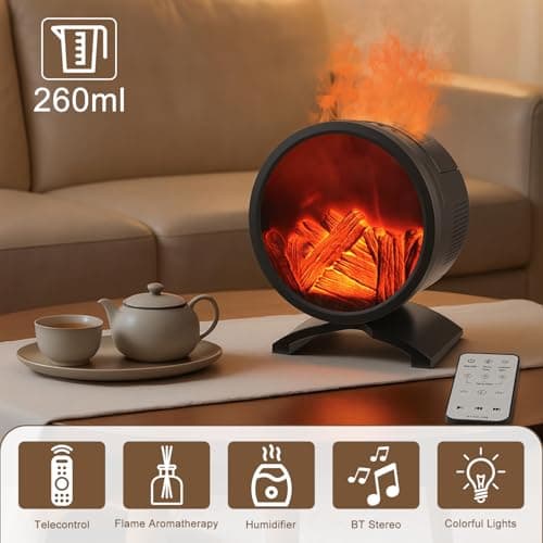 Fireplace Flame Oil Diffuser with Speaker & 260mL Fire Oil Diffuser,Essential Oil Diffuser 5 Color Fire Aroma Diffuser Aromatherapy Aroma Diffuser, Ultrasonic Mist with Timer & Auto Shut-Off - Thumbnail 2