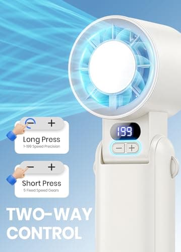 Deyhoc Portable Handheld Turbo Fan, 1-199 Speed Adjustable with LED Display, High-Power Motor, Rechargeable Battery, 4 IN 1 Pocket Design Mini Fans for Indoor/Outdoor/Travel/Work, White - Thumbnail 4