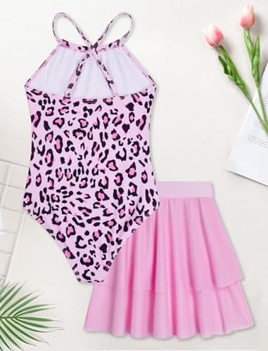 Seanrui Girls One Piece Swimsuits with Skirt 8-10 Cute Tankini Bathing Suits 2026 Girl Swimwear Size 10 for Teens Leopard - Thumbnail 5
