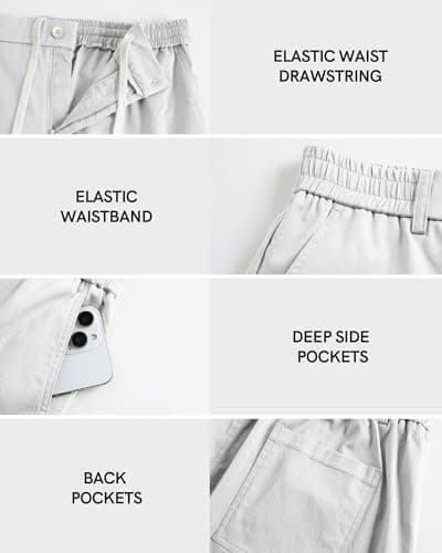 Ntrlv Men's Cotton Stretch Chino Shorts Elastic Waist Drawstring Casual Lightweight Summer Beach Short(M White) - Thumbnail 5
