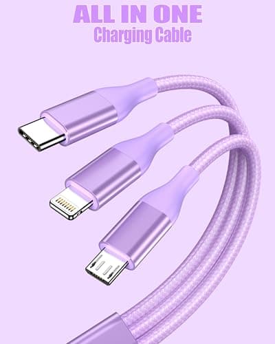 ShSiXin 3 in 1 Multi Charging Cable for Multiple Devices with USB-C/IP/Micro Port, iPhone Charger Cord, Travel Car Charger Cord for iPhone 17-8, Galaxy 25 Android iPad, 2 Pack 4FT - Purple - Thumbnail 4