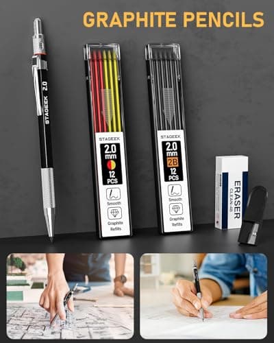 STAGEEK 14 Pack Carpenter Pencil Set with Sharpener, Mechanical Carpenter Pencils with 60 Refills, Deep Hole Long-Nib Marker Pens, Carbide Scribe Tool & Construction Pencils for Architect with Case - Thumbnail 3