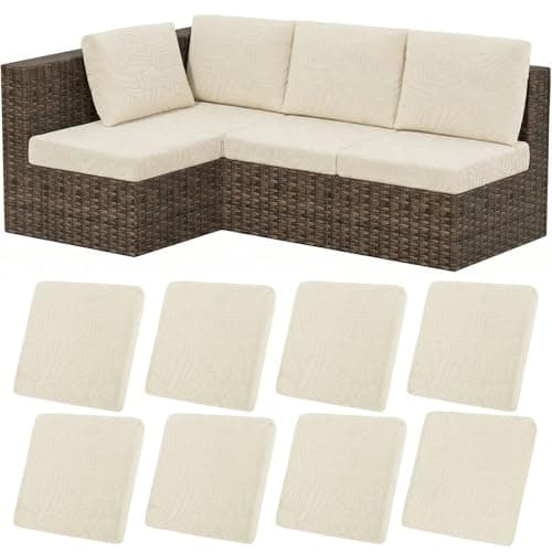 HEBE Stretch Patio Cushion Covers Set 8pcs,Waterproof Outdoor Couch Covers Replacement,Washable Reusable Seat Cushion Slipcovers for Patio Furniture Protector,Chair Cushion Cover