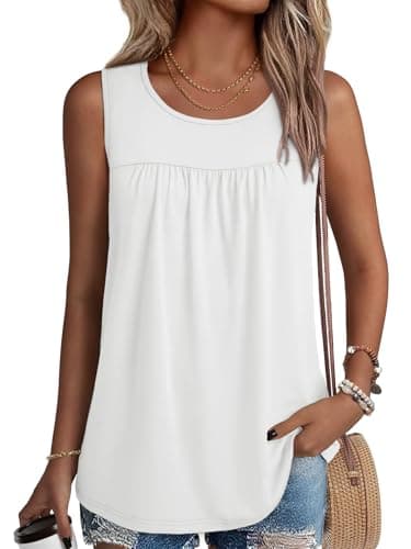 NORACORA Womens Summer Tank Tops Sleeveless T Shirt Casual Loose Fit Tunic Blouses White 3XL - Image 1