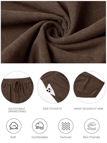 grewley Corduroy Pants for Women Casual Wide Leg Pants Womens Brown Trousers Baggy Drawstring Fall Pants Brown M - Thumbnail 6