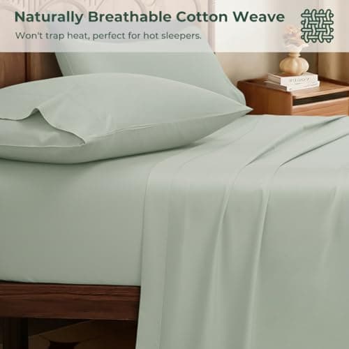 HYPREST 100% Egyptian Cotton Sheets King Size - 18 Inch Deep Pocket King Sheets Sage Green, Luxury Soft & Crisp Bed Sheets Set, Oeko-TEX Certified, Durable Cooling Hotel Bedding, Sage Green - Thumbnail 4