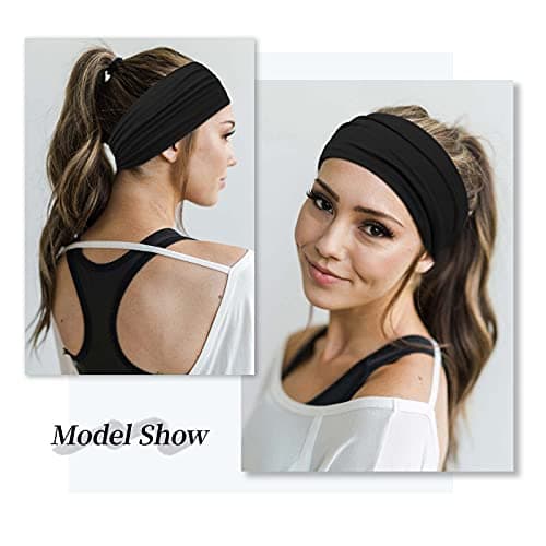 Huachi Wide Headbands for Women Black Stylish Head Wraps Boho Thick Hairbands Large African Sport Yoga Turban Headband Hair Accessories (Pack of 4) - Thumbnail 3