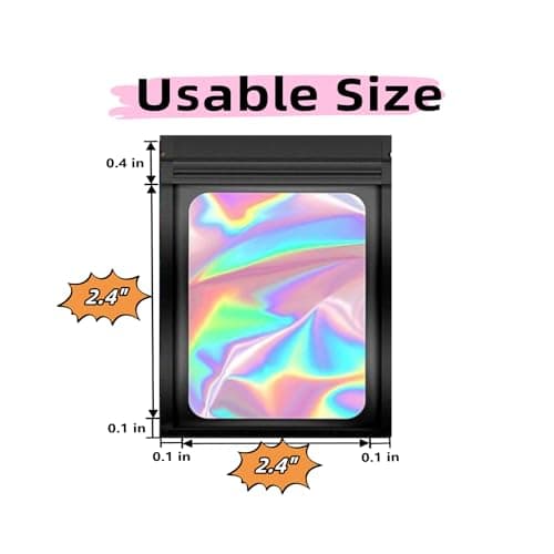 50 Pack Black Mylar Bags, Plastic Smell Proof Bag Reusable Holographic bags Small Ziplock Bag with Clear Window Jewelry Bags Sample Bags Gift Bags Packaging for Small Business (2.4" X 2.4") - Thumbnail 2