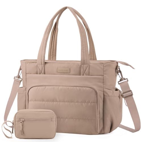 LOVEVOOK Tote Bag for Women, 15.6 Inch Puffer Laptop Work Tote with Cup Holder, Quilted Nurse Bag for Travel, Gym, Daily Use - Image 1