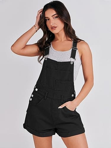 ANRABESS Overalls for Women Denim Shorts Overalls 2026 Summer Casual Loose Fit Adjustable Rompers Jean jumpsuit Bib Shortalls Black X-Small - Thumbnail 3