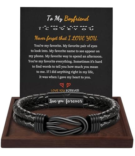 Gifts for Boyfriend, Graduation Gifts 2026 Boyfriend Birthday Gifts Fathers Day Bracelet Leather Cuff Bracelet Stocking Stuffers Mens Bracelets To My Boyfriends Bracelets Birthday Anniversary Jewelry - Image 1