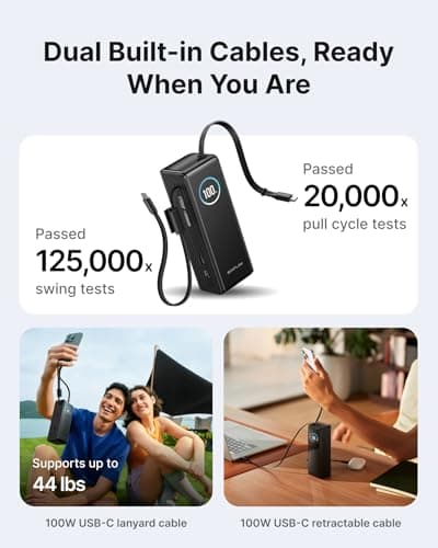 EF ECOFLOW Laptop Power Bank, 25000mAh Rapid Portable Charger, Triple 100W USB-C Ports, Built-in Retractable Cables, Fast Charging for iPhone 17/16 Series, MacBook, Samsung and More - Thumbnail 3