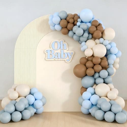 160Pcs Dusty Blue and Brown Balloon Garland Arch Kit Brown White Light Blue Balloons Balloons for Bear Baby Shower Gender Reveal Birthday Party Decorations - Thumbnail 4
