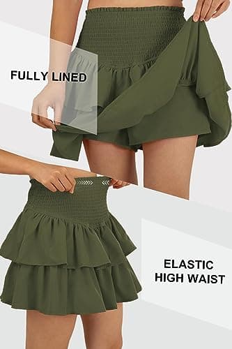 Vigorics Green Ruffle Skirt with Shorts Underneath Tennis Skirt for Sports and Dating - Green XL - Thumbnail 3