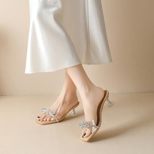 Amoji Women Kitten Heels 2 In Chunky Shorts Heels Rhinestone Bow Dress Shoes 346 Nude 11 women - Thumbnail 2