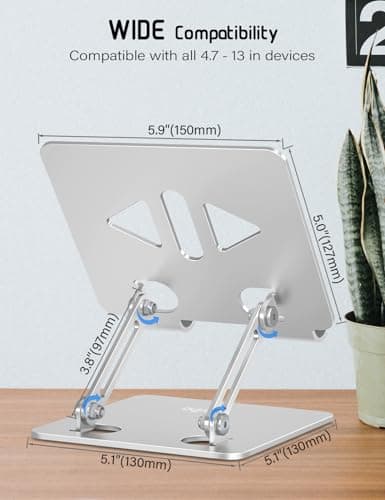 Aoviho Tablet Stand Holder for Desk, Adjustable Desktop Tablet Holder, Foldable Aluminum Tablet Mount for iPad pro 11, iPad Air Mini, Samsung Galaxy Tabs Z Fold Kindle Fire 4-12 inch, Silver - Thumbnail 4