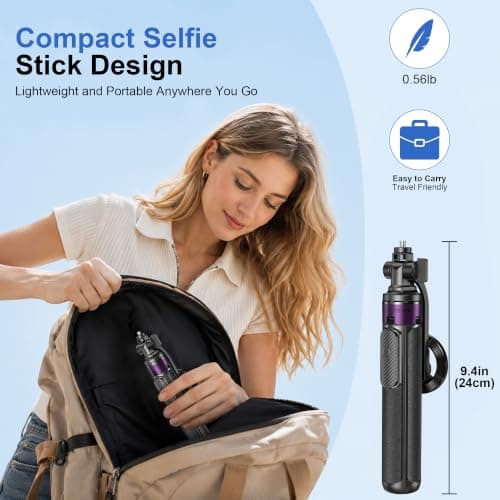 Magnetic Tripod for iPhone with 1/4" Screw, 53" MagSafe Selfie Stick Tripod with Remote & Metal Ring, 4-Leg Stable Phone & Camera Tripod for Video Recording, Vlogging, TikTok, Travel, Black - Thumbnail 6
