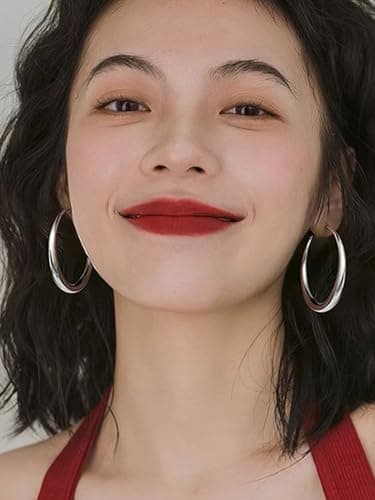 Matte Large Gold Hoop Earrings for Women Sliver Hoop Earrings Lightweight 925 Sterling Silver Hoops Chunky Trendy Earrings Dainty Simple Wedding Prom Bridal Party Jewelry Gifts (5CM Sliver Style 3) - Thumbnail 3