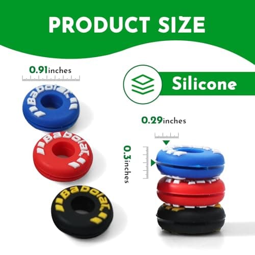 PHX Grove 6-Pack Tire-Shaped Tennis Racket Dampeners - Durable Rubber Shock Absorbers for Racquet Strings, Easy Install, Reduce Vibration, String Noise and Arm Strain, Ideal for Tennis Players - Thumbnail 2