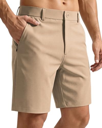 CANGHPGIN Mens Stretch Golf Shorts 7 Inch Flat Front Quick Dry Chino Dress Shorts for Men Casual Work Shorts with Pockets Khaki - Image 1