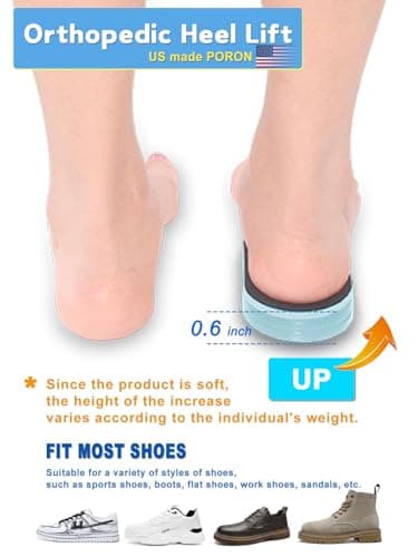 Heel Lift for Leg Length Discrepancy, Heel Pain Relief 【US Made Materials】 Orthopedic Heel Increase Inserts for Plantar Fasciitis, Heel Height Adjustment (2 Pairs (Black), M 8.5-12 / W 10-13) - Thumbnail 4