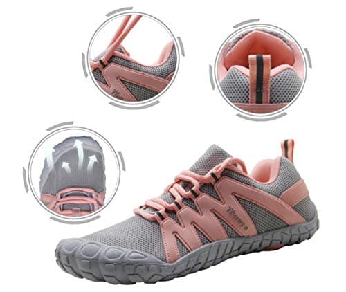 Weweya Barefoot Shoes for Women Workouts Wide Width Shoes Women's Track Field Cross Country Shoes Comfortable 5 Toe Shoes Minimalist Running Outdoor Arch Support Gray Pink US Size 5.5 - Thumbnail 3