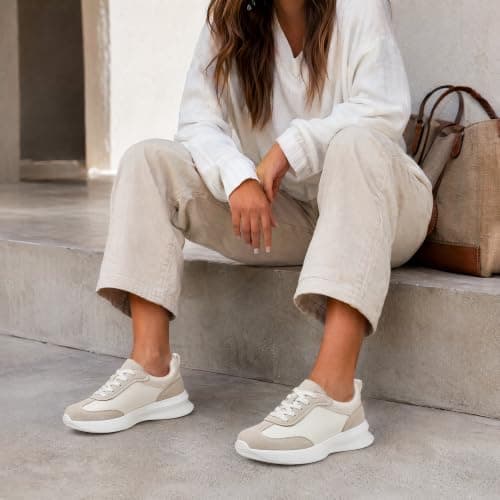 Vepose Women's Beige PU Suede Retro Platform Sneakers, Size 10, 8216 - Thumbnail 3