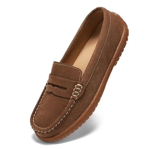 BEAUSEEN Women's Penny Loafers Slip-On - Lightweight Breathable Suede Driving Moccasins,Cute Business Casual Dress Shoes for Work & Travel Brown, 7.5 US - Image 1