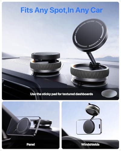 Intoval Vacuum Magnetic Phone Holder for Car, 360 Suction Cup Phone Mount with Snaplock Tech, Adjustable Magnet Stand for Your Car - Fit for Magsafe iPhone, Come with 2 Mag Rings, Flat Nano Sticker - Thumbnail 2
