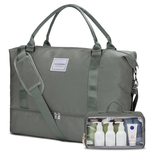 WOOMADA Weekender Overnight Bag for Women, Carry on Shoulder Travel Duffel with Shoes Compartment,Gym Bag with Toiletry Bag(army green) - Image 1
