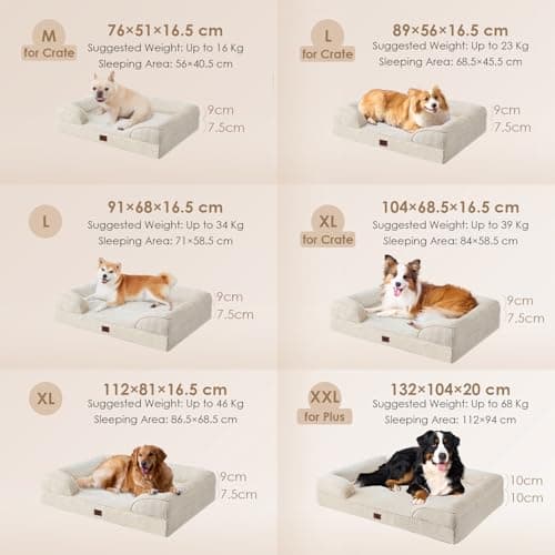 EHEYCIGA Orthopedic Dog Bed for Medium Dogs, Waterproof Memory Foam Medium Dog Beds with Sides, Non-Slip Bottom and Egg-Crate Foam Pet Couch Bed with Washable Removable Cover, Beige - Thumbnail 5