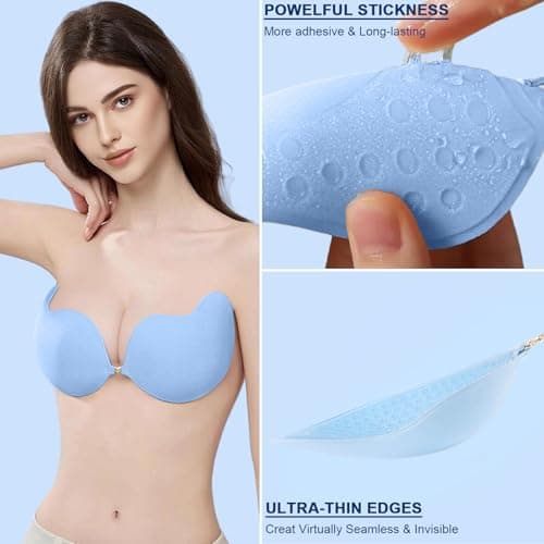 Invisible Sticky Bra Strapless Adhesive Bras Silicone Stick on Push Up Seamless Reusable Backless Bra for Women 2pack - Thumbnail 4