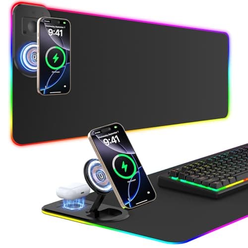 Gaming Mouse Pad Wireless Charging - Desk Mat Magnetic Foldable Phone Stand 15W Fast Charge, RGB Extended Large Keyboard Mousepad - PC Laptop Desk Pad for Work Game (Adapter Not Included) - Image 1