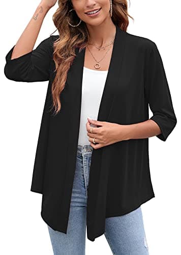 Heymoments Cardigan for Women Black X-Large Draped Open-Front 3/4 Sleeve Lightweight Casual Soft Drape Summer Fall Kimonos Cardigans - Image 1
