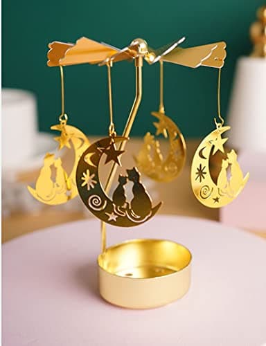 Spinning Candle Holder, Rotating Carousel Tealight Candle Holder, Unique Birthday Gift for Women, Mom, Sister, Friends, Christmas, Valentine's Day (Moon Cat) - Thumbnail 2