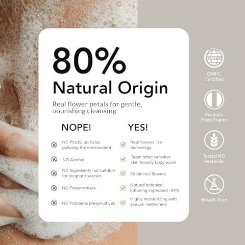 Kustie Cherry Blossom Body Wash with Real Flower Petals – Hydrating Shower Gel with Niacinamide & Hyaluronic Acid, Moisturizing Floral Cleanser for Dry & Sensitive Skin, Sakura Extract, 16.9 fl oz - Thumbnail 6