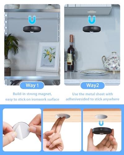 WILLED Rechargeable RGB Puck Lights with Remote Control, 1200mAh Battery Operated Tap Lights, Dimmable Touch Under Cabinet Lighting, Wireless Push Light, LED USB Shelf Light (6 Pack) - Thumbnail 6