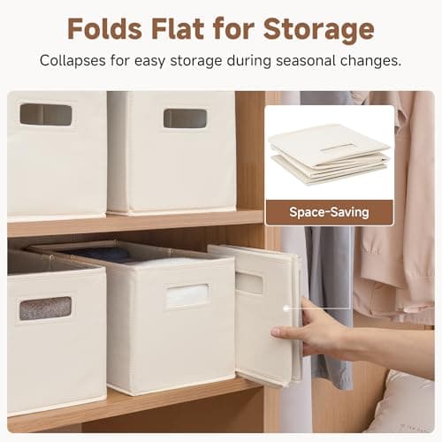 StorageWorks Fabric Storage Bins for Shelves, Closet Organizers and Storage Baskets, Collapsible Storage Bins with Cutout Handles, Medium, 4-Pack, Ivory - Thumbnail 5