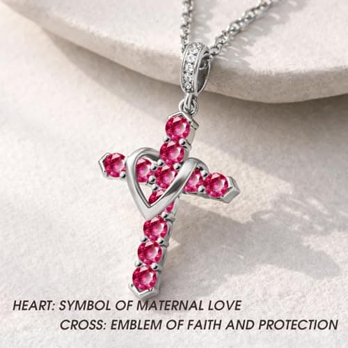Helirose Cross Necklace for Women, Heart Cross Necklace for Women, 18K Gold Plated, Gold Necklace for Women, Dainty Cubic Zirconia Pendant, Hypoallergenic Jewelry for Women, Christian Religious Gifts (Rose Red-Silver) - Thumbnail 4