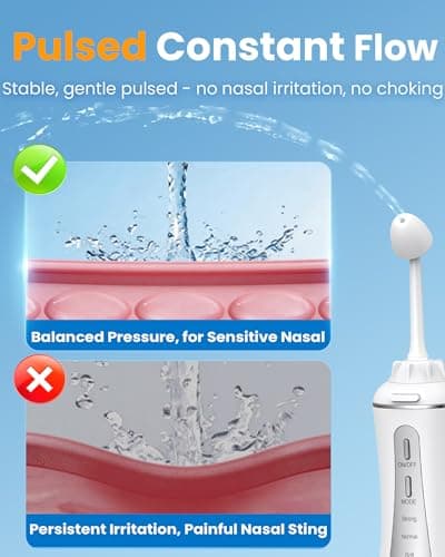 GOLDANT 350ML Neti Pot Sinus Rinse Kit, Nasal Irrigation System with 5 Modes, 4 Nozzles, Cordless Rechargeable, IPX7 Waterproof, Nose Cleaner for Sinus Relief (350ML No Salt) - Thumbnail 3