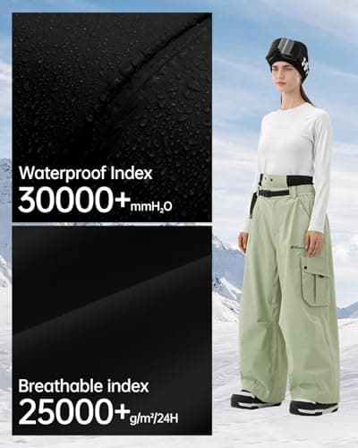 HIGH EXPERIENCE Snowboard Pants for Women Men Baggy Ski Pants Snow Loose Warm Insulated Winterproof Waterproof (Sage Color, X-Large) - Thumbnail 4