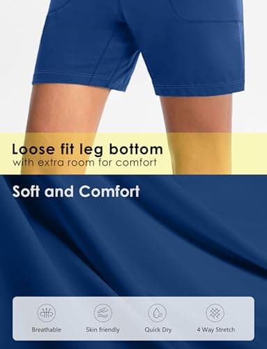 Cyasundent Women's Athletic Shorts with Zipper Pocket 6" High Waisted Bermuda Shorts for Women Workout Walking Running(Blue_XXXL) - Thumbnail 6