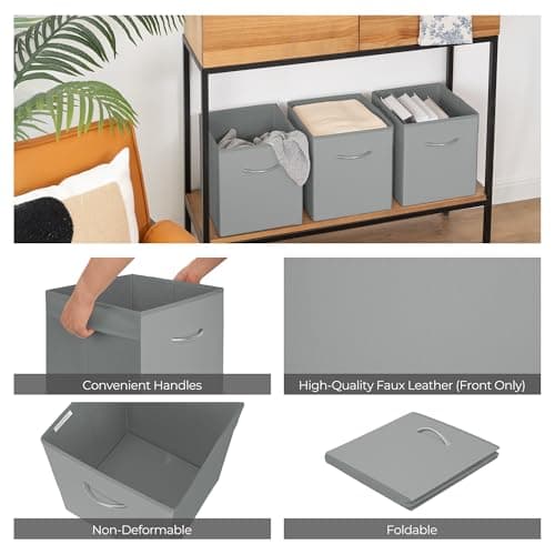 StorageWorks Gray Storage Cubes, 11 Inch Cube Storage Bins with Handle, Cube Storage Organizer Bins for Shelves and Closet, Collapsible Storage Bins, 4-Pack - Thumbnail 5