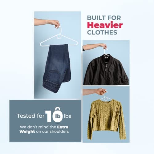 Neaties Heavy Duty Clothes Hangers 50+ Pack (72 Count) – Made in the USA – 8lb Capacity Plastic Hangers for Adult Clothing – Durable for Pants, Coats, Jackets, or Jeans – White & Gray - Thumbnail 5