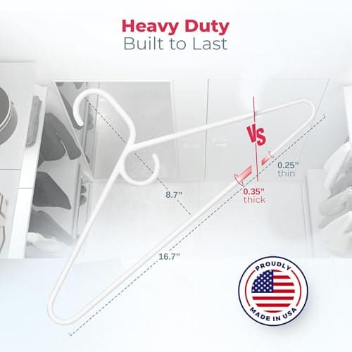 Neaties Heavy Duty Clothes Hangers 100+ Pack (216 Count) – Made in the USA – 8lb Capacity Plastic Hangers for Adult Clothing – Durable for Pants, Coats, Jackets, or Jeans – White & Gray - Thumbnail 2