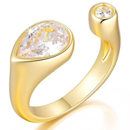 KSF Ring for Women,14K Gold Plated Pear Cubic Zirconia Open Ring Size 7 - Image 1