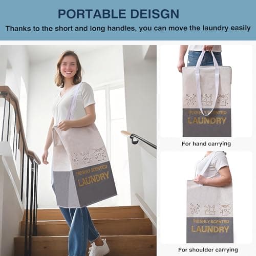 ELONG HOME 2 Pack Laundry Baskets, 92L Freestanding Laundry Basket with Handles, Waterproof Tall Collapsible Clothes Hamper for Dorm, Bedroom, Bathroom - Thumbnail 5